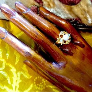 Vintage faux pearl and yellow “gold” ring.
